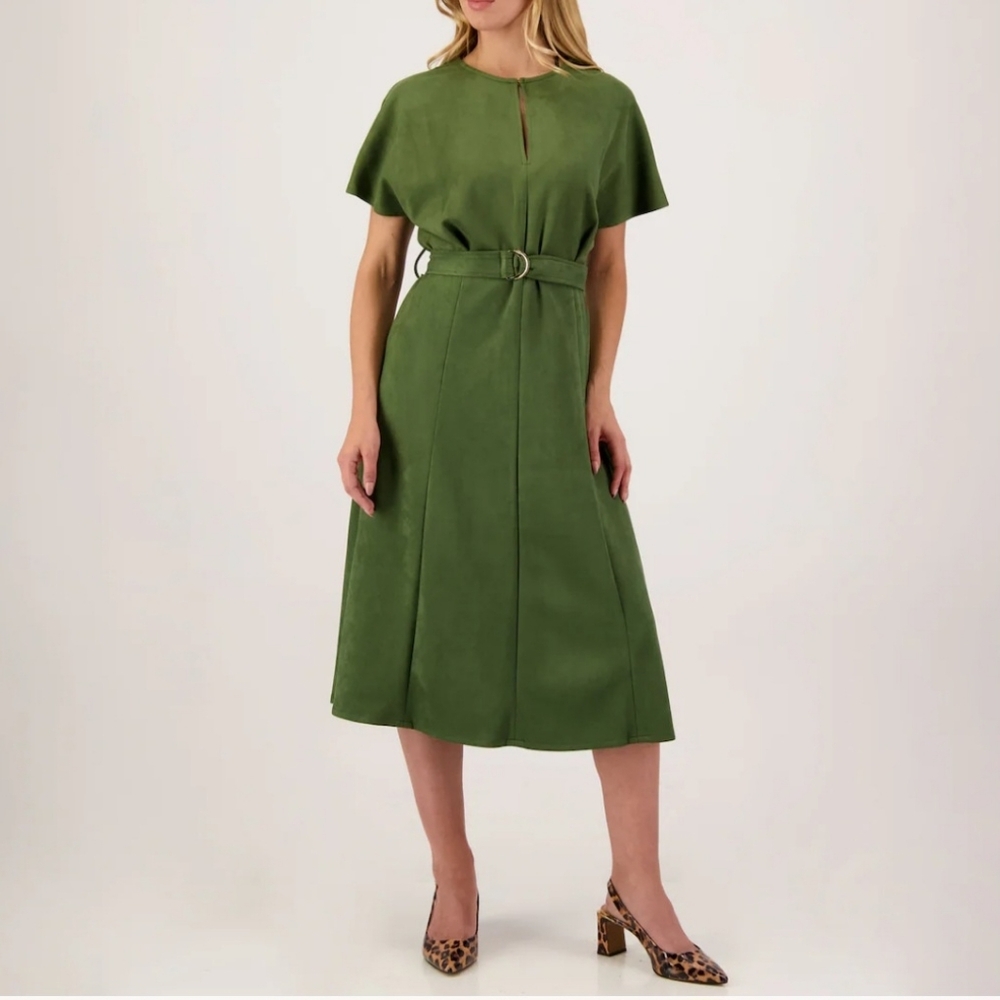 MSK Olive Green Belted Midi Dress